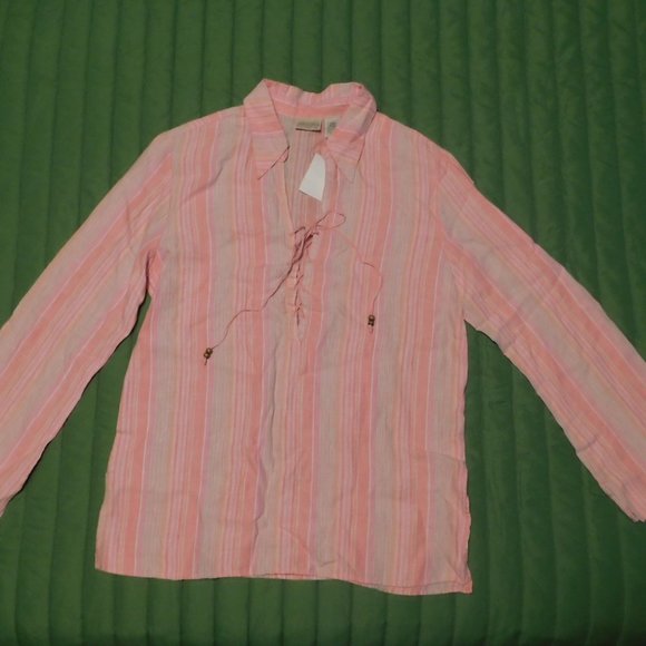 JCPENNY 100% Linen Pink Stripe Tunic L VINTAGE - Picture 1 of 7